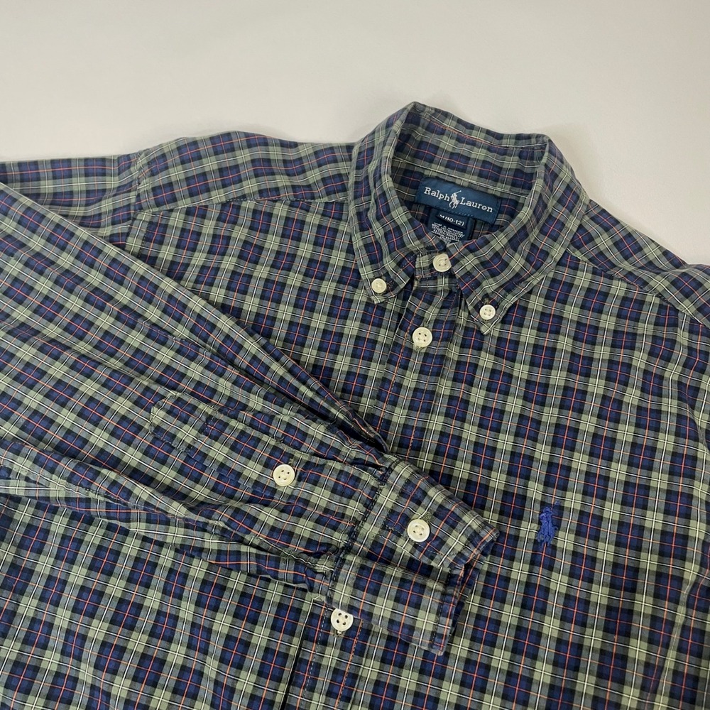 Ralph Lauren Plaid Button Down Shirt Long Sleeve Green Blue Casual Size‎ M 10/12